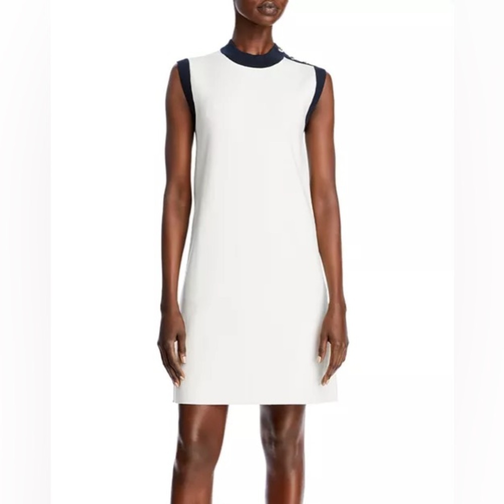 Hugo Boss Sleeveless Knit Shift Dress XL Cream Black Trim
